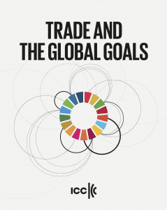 FN:s symbol för de globala målen under rubriken "Trade and the global goals". Längst ner på sidan finns ICC:s logo